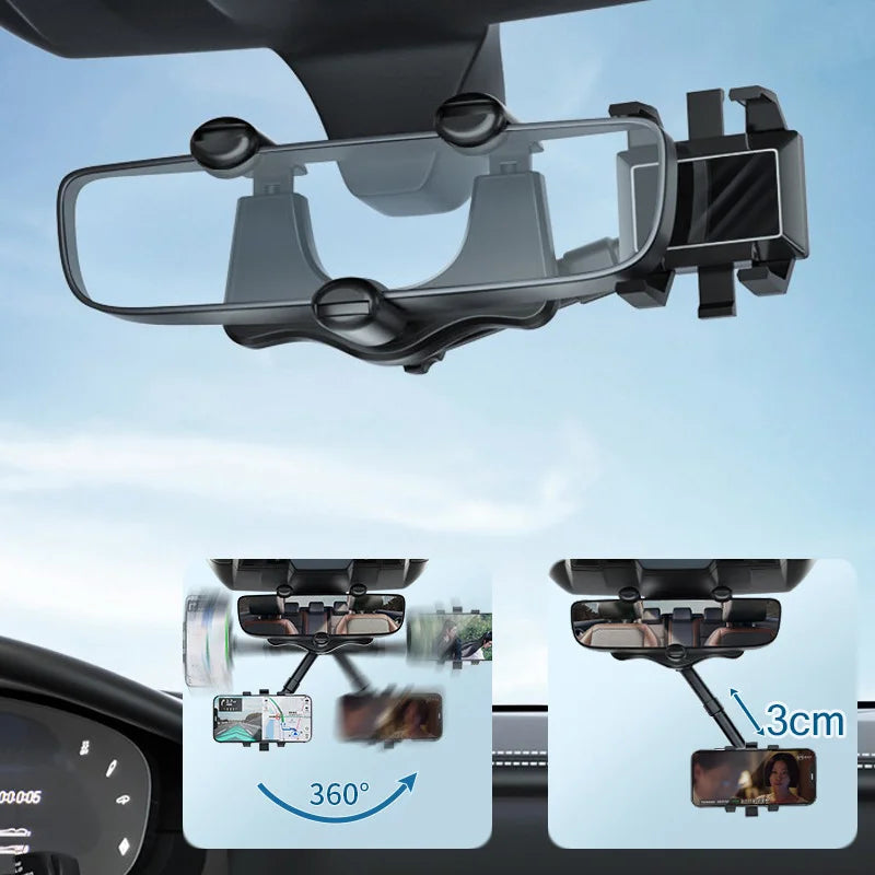 360° Rearview Mirror Phone Holder
